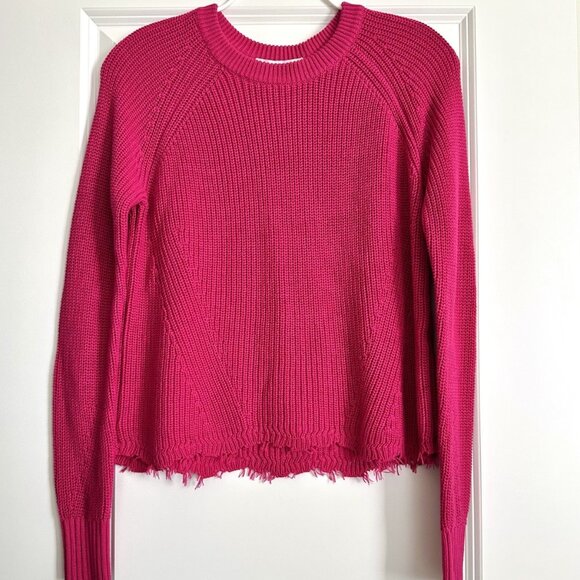 NWT Cotton By Autumn Cashmere Distressed Scallop Shaker Sweater in Barbie Size S - Picture 1 of 6